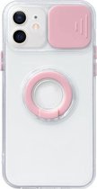 Sliding Camera Cover Design TPU-beschermhoes met ringhouder voor iPhone 13 mini (roze)