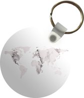 Sleutelhanger - Wereldkaart - Wit - Marmer - Plastic - Rond - Uitdeelcadeautjes