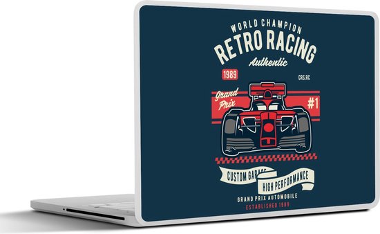 Sticker ordinateur portable - 17,3 pouces - Voiture de course - Vintage - Rouge - Dessin