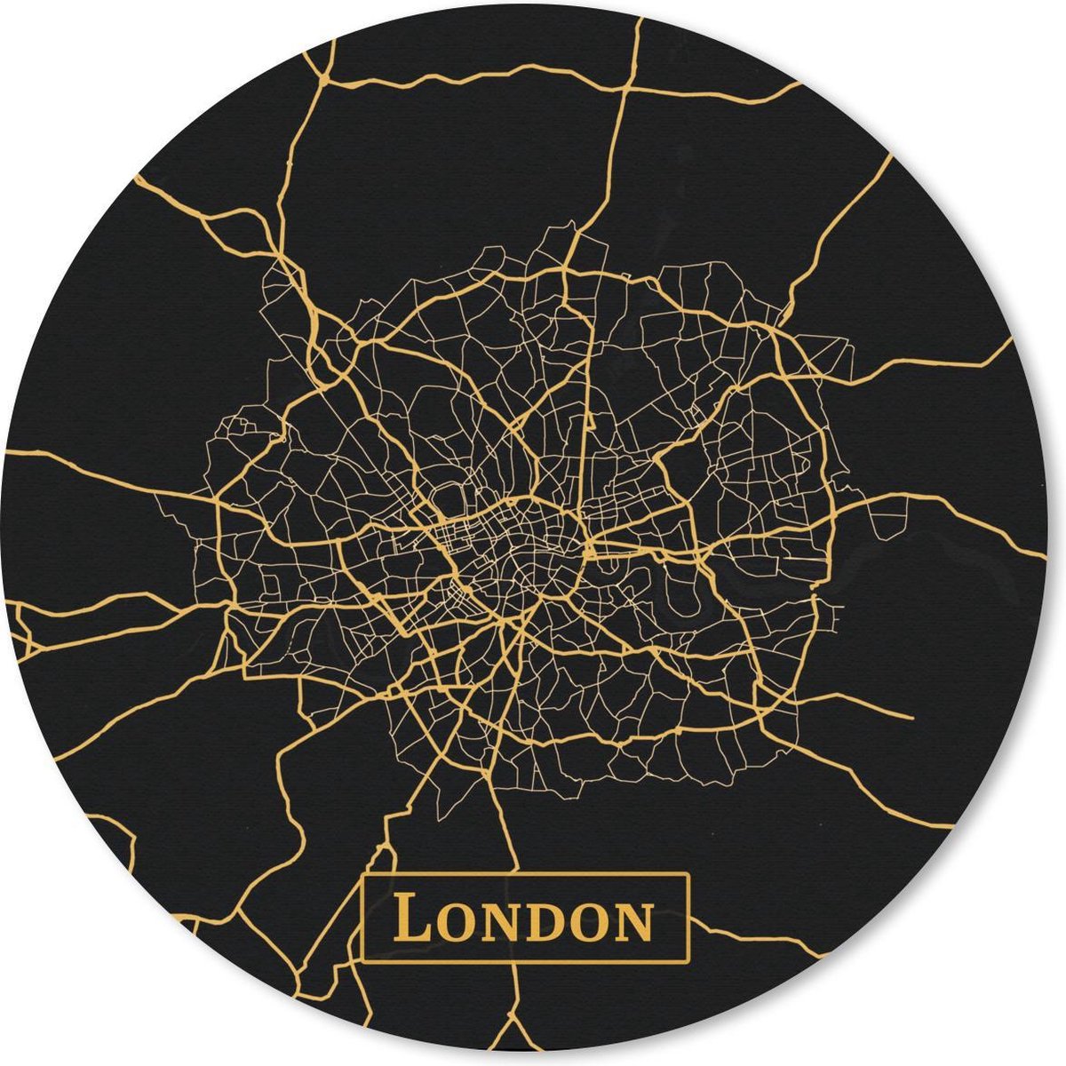 Muismat rond 20x20 cm - Mousepad Kaart - Londen - Goud - Zwart - Ronde muismatten