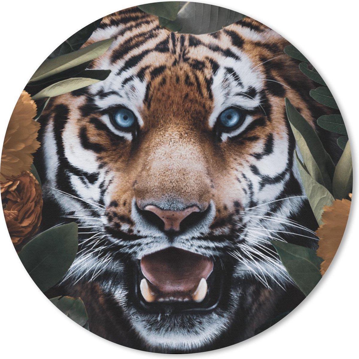Muismat rond 30x30 cm - Mousepad Tijger - Blad - Dieren - Ronde muismatten