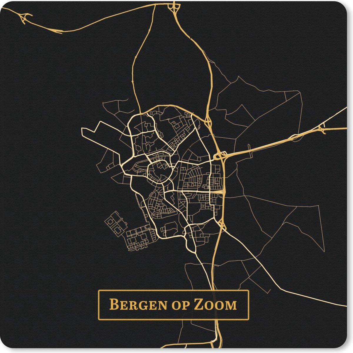 Muismat 30x30 cm - Mousepad Kaart - Bergen op Zoom - Goud - Zwart - Muismatten