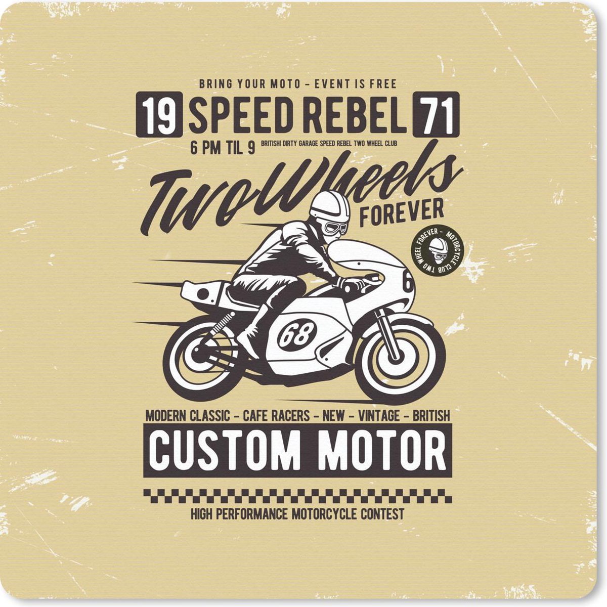 Muismat 20x20 cm - Mousepad Motor - Motorhelm - Man - Vintage - Muismatten
