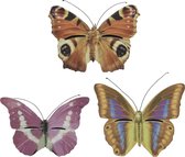 Set van 3x stuks bruin/oranje, bruin/geel en roze vlinderhuizen 20 cm - Tuindecoratie - Hotel/huisje voor vlinders