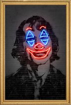 JUNIQE - Poster met houten lijst Neon Joker -30x45 /Grijs & Rood