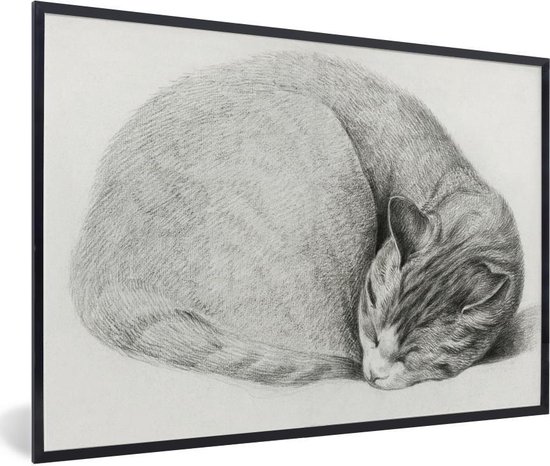 Fotolijst incl. Poster - Opgerolde liggende slapende kat - schilderij van Jean Bernard - 30x20 cm - Posterlijst