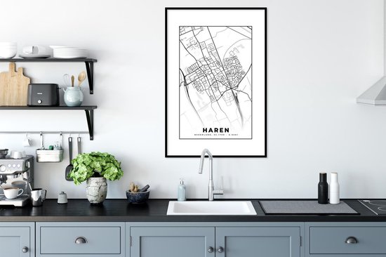 Cadre photo avec affiche - Carte - Cheveux - Zwart - Wit - 60x90 cm - Cadre pour affiche