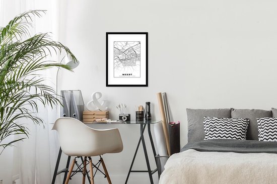 Poster in lijst - Fotolijst 30x40 cm - Posters - Kaart - Weert - Zwart - Wit - Posterlijst zwart - Decoratie - Wanddecoratie woonkamer - Muurdecoratie slaapkamer