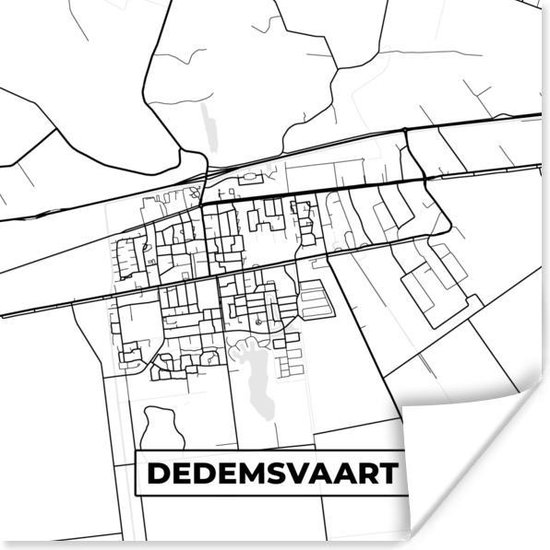 Poster Kaart - Dedemsvaart - Zwart - Wit - 50x50 cm
