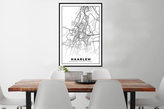 Affiche avec cadre Carte - Haarlem - Zwart - Wit - 60x90 cm