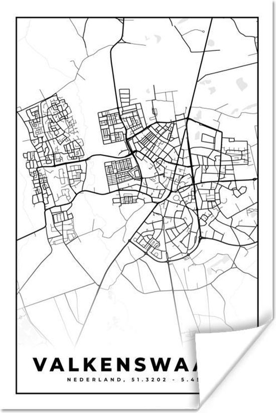 Poster Carte - Valkenswaard - Zwart - Wit - 120x180 cm XXL