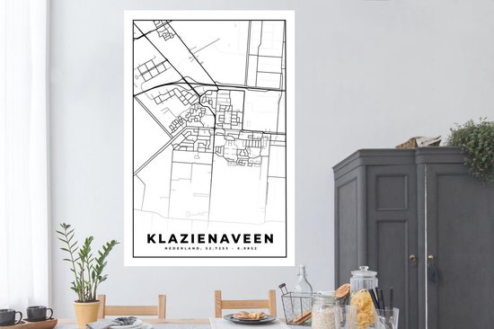 Poster Carte - Klazienaveen - Zwart - Wit - 120x180 cm XXL
