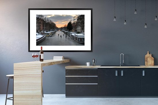 Affiche avec cadre Amsterdam - Patinage - Hiver - 120x80 cm