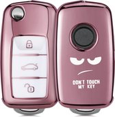 kwmobile autosleutelhoes voor VW Skoda Seat 3-knops autosleutel - TPU beschermhoes - sleutelcover - Don't Touch My Key design - wit / roségoud