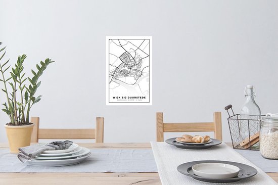 Stickers muraux - Carte - Wijk bij Duurstede - Zwart - Wit - 20x30 cm - Feuille adhésive
