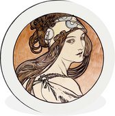 WallCircle - Wandcirkel - Muurcirkel - Vrouw - Art nouveau - Pastel - Aluminium - Dibond - ⌀ 30 cm - Binnen en Buiten