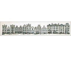 Thea Gouverneur - Borduurpakket met telpatroon - 873A - Voorgesorteerde DMC Garens - Amsterdamse Gevels - Aida - 23 cm x 100 cm - DIY Kit