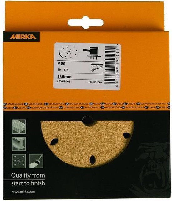 Mirka Gold Universeel Schuurpapier Schuurschijven 150mm Klittenband 15- gaats, korrel P240, 100 st/Voor het schuren van gips, plamuur, spaanplaat, hout, lak