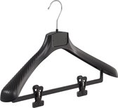 De Kledinghanger Gigant - 40 x Mantel / kostuumhanger kunststof zwart met schouderverbreding en anti-slip knijpers, 45 cm