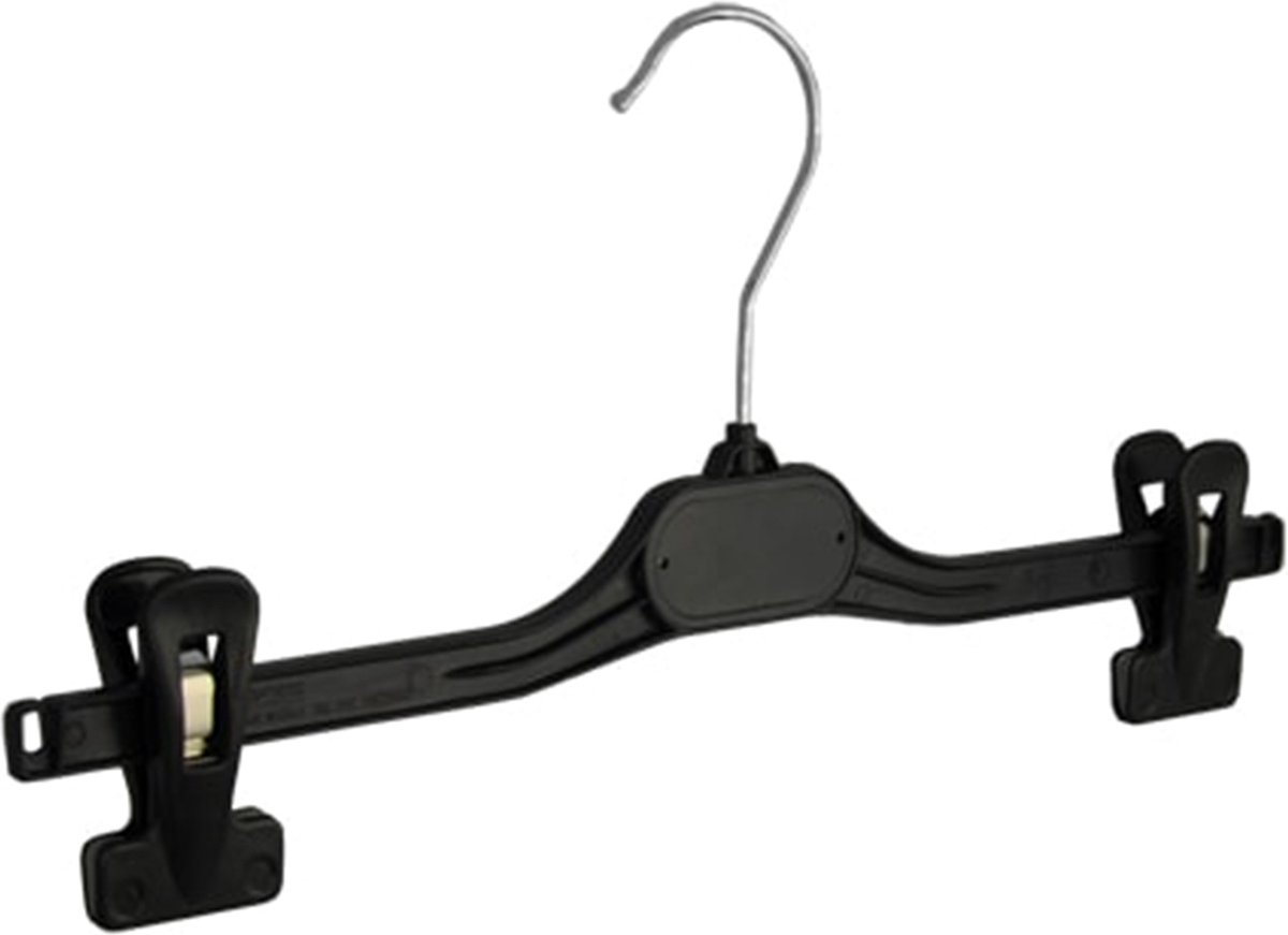 De Kledinghanger Gigant - 10 x Rok / broekhanger kunststof zwart met anti-slip knijpers, 36 cm