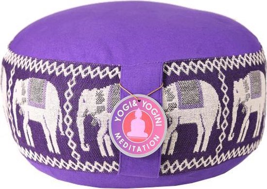 Meditatiekussen rond patroon olifant paars - Yogi & Yogini van Yogi & Yogini — afbeelding 3