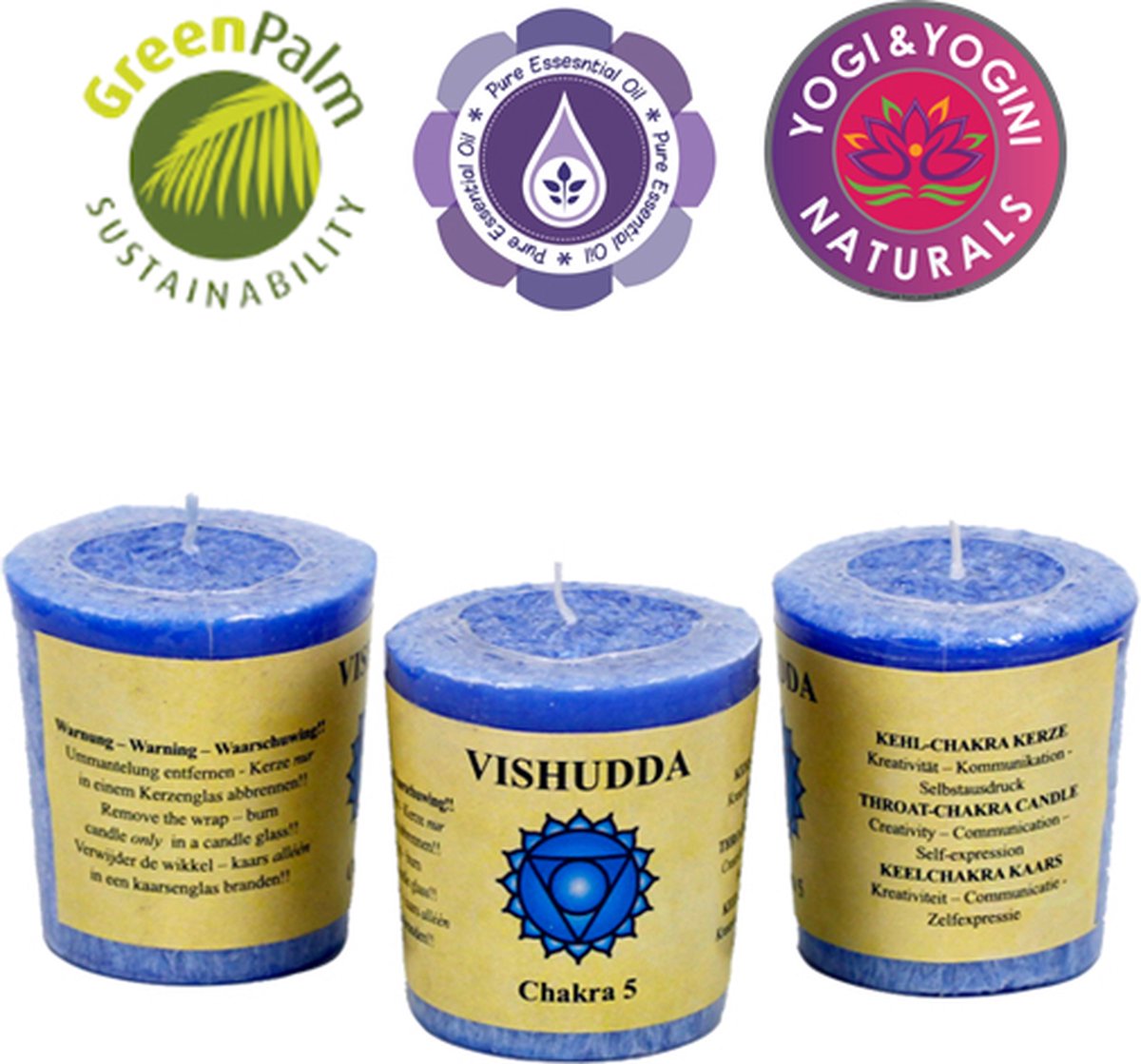 Goedkoopste Geurkaarsje 5e chakra - 3 stuks - 4.5x4cm - Blauw