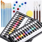 Acrylverf Set - Acrylic Paint Set, 36 x 12 ml Tube acrylverven met 16 stuks schilderij accessoires, perfecte waterdichte verf voor hout, stenen, glas en canvas, acrylkleuren voor kinderen, ku