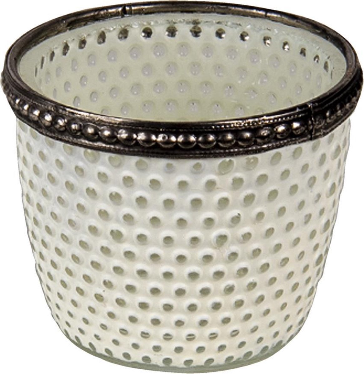 Clayre & Eef Theelichthouder Ø 7x6 cm Wit Glas