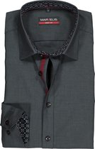 MARVELIS body fit overhemd - zwart met grijs structuur (contrast) - Strijkvriendelijk - Boordmaat: 40