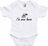 Hi Im new here gender reveal jongen cadeau tekst baby rompertje wit - Kraamcadeau - Babykleding 80 (9-12 maanden)