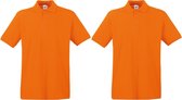 2-Pack maat S oranje polo shirt premium van katoen voor heren - Polo t-shirts voor heren
