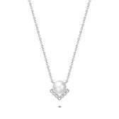 Twice As Nice Halsketting in zilver, zoetwaterparel, V in zirkonia  40 cm+5 cm