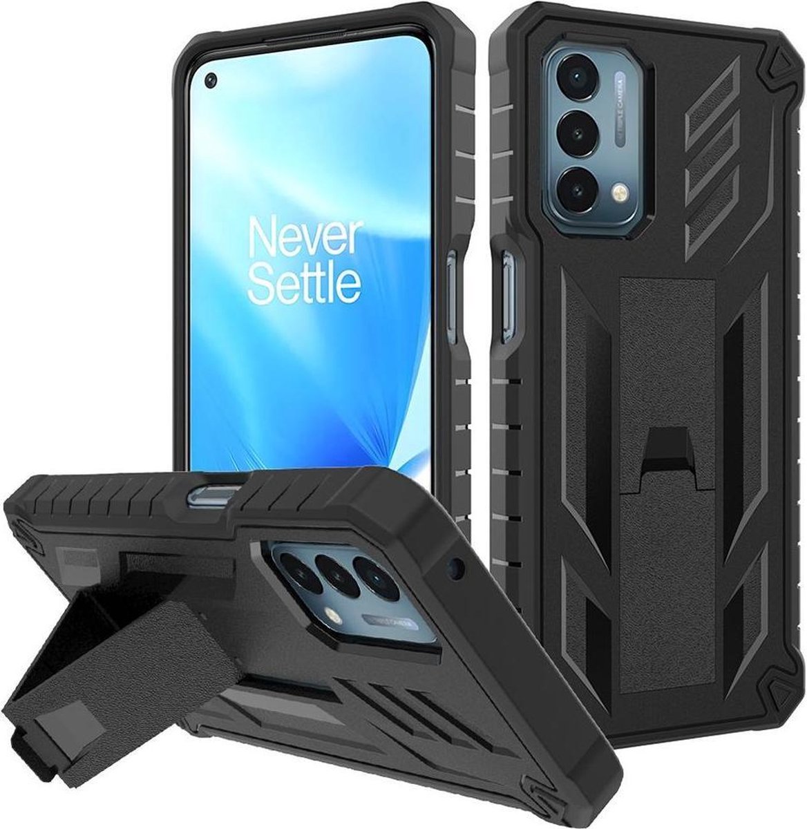 Oppo A54 5G / A74 5G Hoesje Hybride Back Cover met Kickstand Zwart