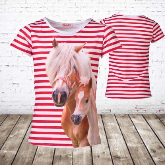 S&C Paarden chemise rayée rouge - 86/92