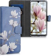 kwmobile telefoonhoesje voor Huawei P30 Lite - Hoesje met pasjeshouder in taupe / wit / blauwgrijs - Magnolia design