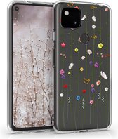 kwmobile telefoonhoesje voor Google Pixel 4a - Hoesje voor smartphone in meerkleurig / transparant - Wilde Bloemen Stengels design