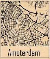 City Map Amsterdam- Stadskaart in hout geëtst - Map / Art Amsterdam - Wal Art / Wandbord / Wanddecoratie - 30*40 CM