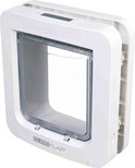 Witte microchip kattenluik, merk SureFlap, met transparant klapdeurtje.