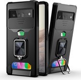 Voor Google Pixel 6 Sliding Camera Cover Design PC + TPU Shockproof Case met Ring Holder & Card Slot (Black)