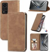 Voor Honor V40 5G Retro Skin Feel Business Magnetische Horizontale Flip Lederen Case met Houder & Kaartsleuven & Portemonnee & Fotolijst (Brwon)