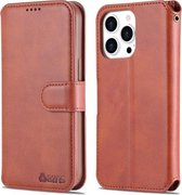 AZNS Kalf Textuur Horizontale Flip Leren Case met Houder & Kaartsleuven & Portemonnee & Fotolijst Voor iPhone 13 Pro Max (Bruin)