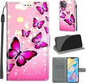 Spanningsgekleurde tekening Magnetische sluiting Horizontale flip PU-lederen hoes met houder en kaartsleuven voor iPhone 13 mini (C03 Gradient Pink Flying Butterflies)