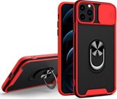 Sliding Camera Cover Design TPU + PC Magnetische schokbestendige hoes met ringhouder voor iPhone 13 Pro Max (rood)