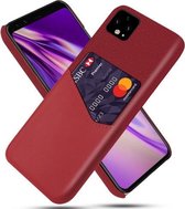 Voor Google Pixel 4 Doek Textuur PC + PU lederen achterkant Schokbestendig hoesje met kaartsleuf (rood)