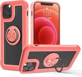 Crystal PC + TPU schokbestendig hoesje met 360 graden roterende ringhouder voor iPhone 12 mini (fluorescerend roze + perzikroze)