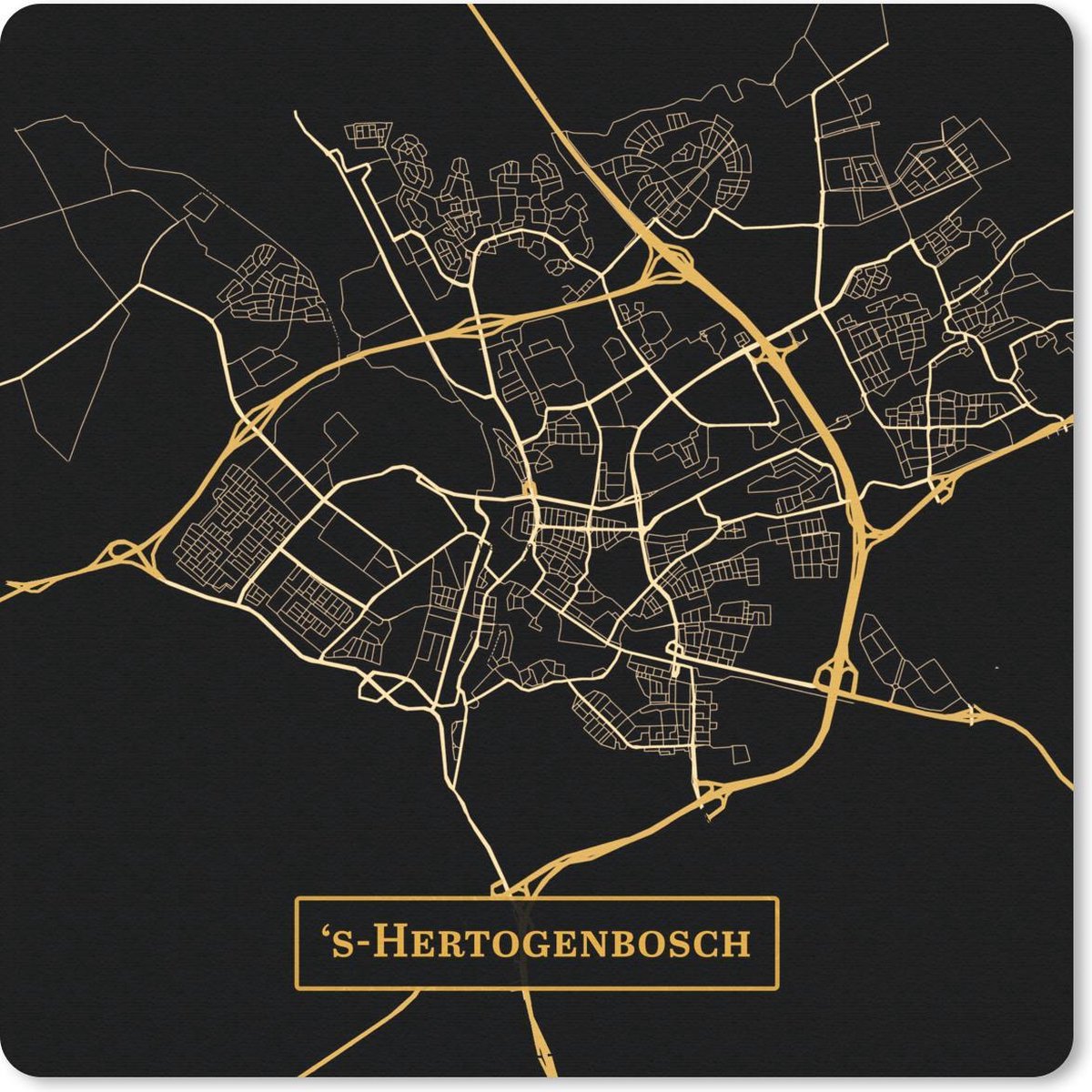 Muismat 30x30 cm - Mousepad Kaart - 's-Hertogenbosch - Luxe - Goud - Zwart - Muismatten