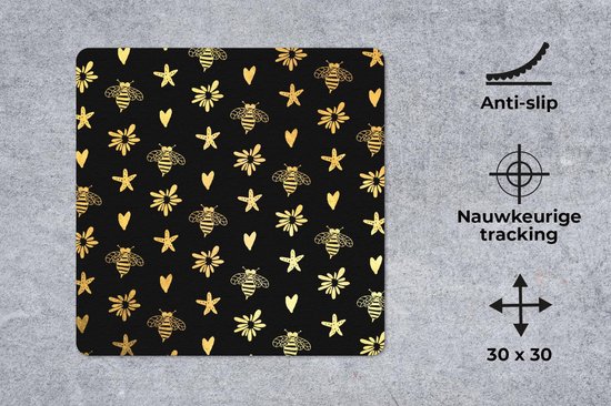 Muismat 30x30 cm - Mousepad Bij - Goud - Patroon - Muismatten
