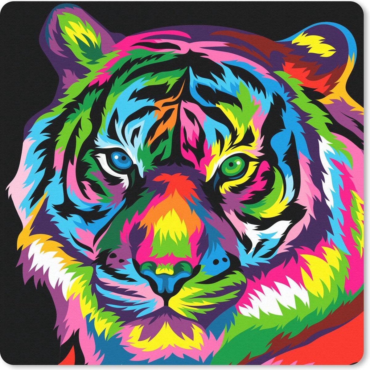 Muismat 30x30 cm - Mousepad Tijger - Regenboog - Zwart - Muismatten