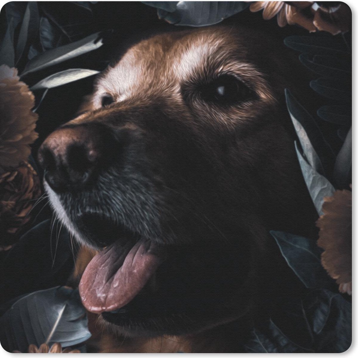Muismat 30x30 cm - Mousepad Hond - Bloemen - Bladeren - Botanisch - Muismatten