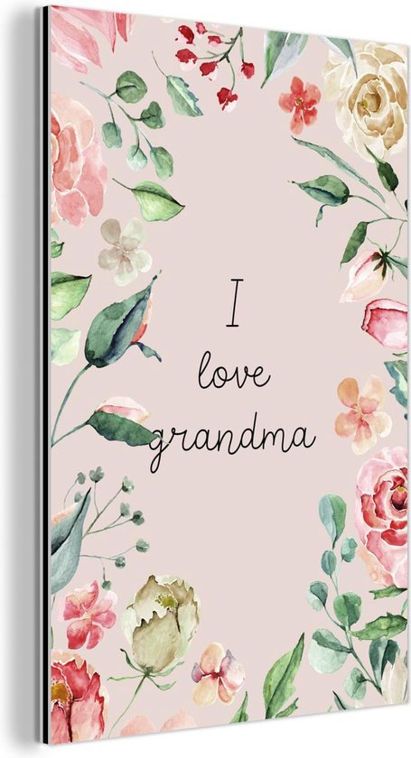 Décoration murale Métal - Peinture Aluminium Industriel - Citations - Mamie - J'aime Mamie - Proverbes - 80x120 cm - Dibond - Photo sur aluminium - Décoration murale industrielle - Pour le salon/chambre